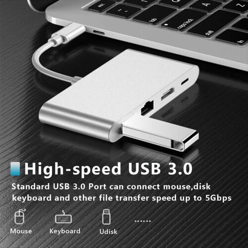 USB C Ethernet Multiport Adapter, 4-in-1 USB C Hub 100Mbps Ethernet, 2