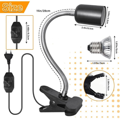 Dimmable Reptile Heat Lamp Rotatable Basking Spot Light EU Plug 2