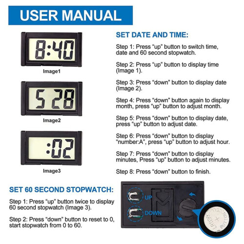 Small Digital Car Dashboard Clock Battery Operated LCD Time Display 1