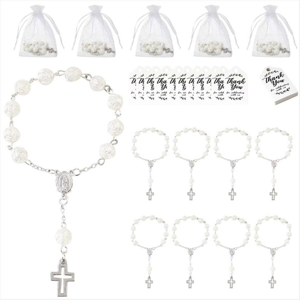 20Sets Baptism Favors Acrylic Rosary Beads With Thank You Tags, Silver 4852814226178