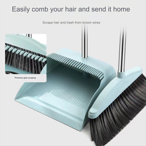 Dustpan Broom Set Floor Wiper Cleaning Long Handle Cleaning Set Grey 1