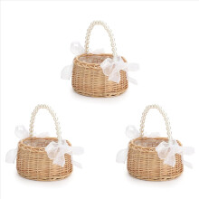 Wicker Flower Girl Basket for Weddings, Rattan Flower Basket