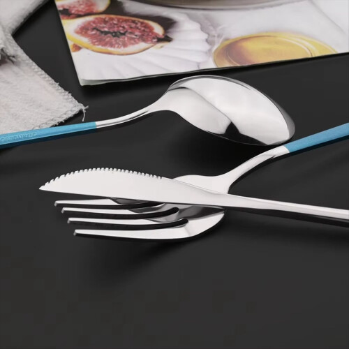 16Pcs Blue Silver Dinnerware Stainless Steel Cutlery Set 1