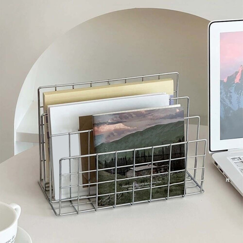 1Pcs Three-Tier Iron Hollow Magazine Bookshelf Storage Holder 2