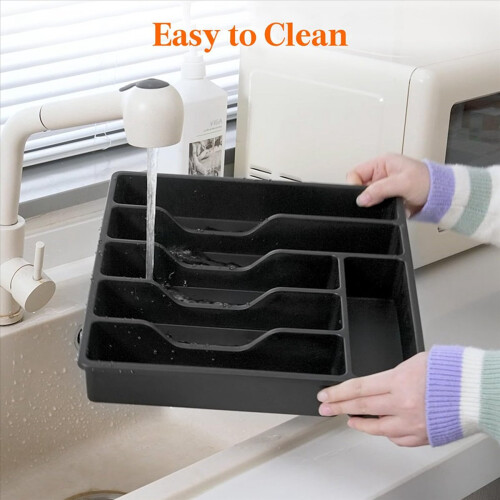 Silverware Organizer with Lid,Covered Utensil Tray Black 2