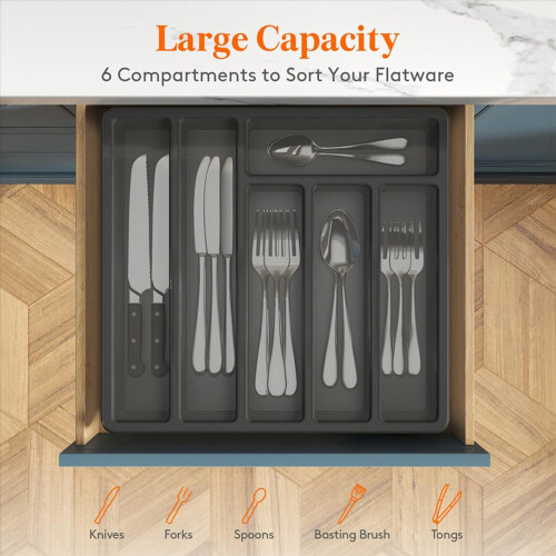 Silverware Organizer with Lid,Covered Utensil Tray Black 1