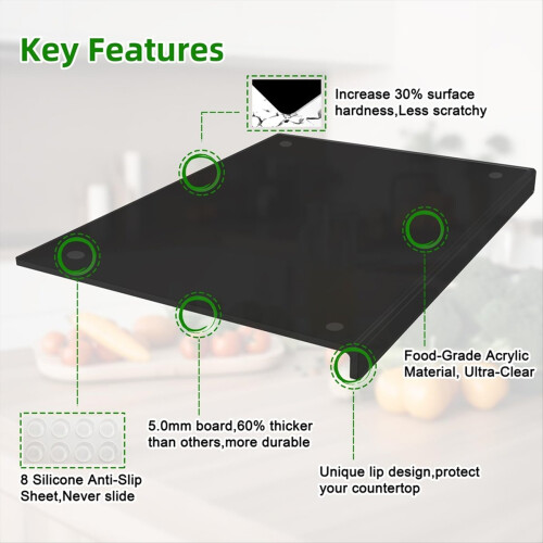 Acrylic Cutting Board with Counter Lip for Home Use 2