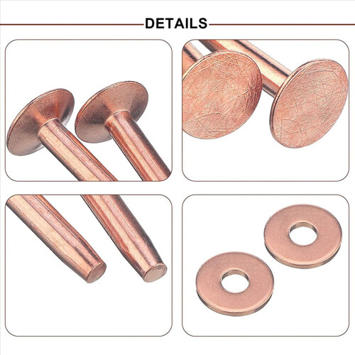 100 Sets Copper Rivets and Washers Leather Rivet for Wallets Collars 2