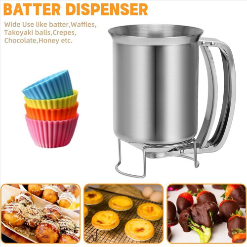 2 in 1 Stainless Steel 800Ml Batter Dispenser with Handle Baking Tool 1