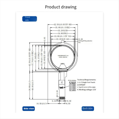 Round IPS Capacitive Touch Screen 4W SPI Interface 15Pin Driver 1