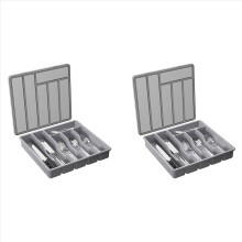 Silverware Organizer with Lid,Covered Utensil Tray Gray