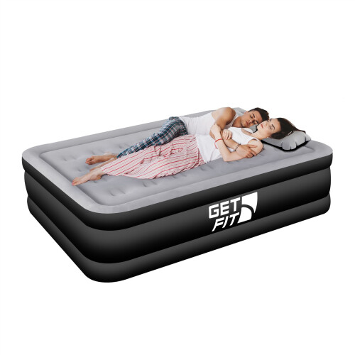 (Black / Grey, Double) Get Fit Air Bed With Built In Electric Pump - Premium Blow Up Bed With Free Pillow - Single | Double | King |