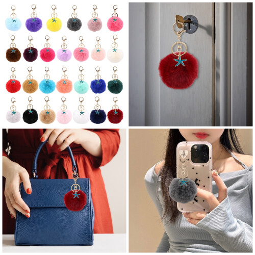 Vibrant Starfish Furry Sphere Keychain-Bean paste color 2