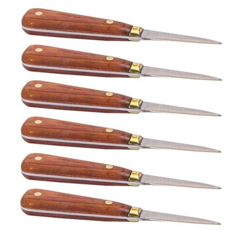 6 lâminas para ostras com cabo de madeira 16 cm