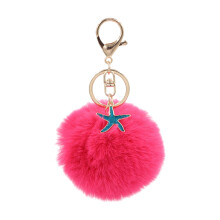 Porte-clés en fausse fourrure d'étoile de mer,-Rose rouge