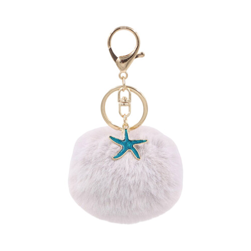Porte-clés étoile de mer à la mode, léger, pelucheux,-Gris clair