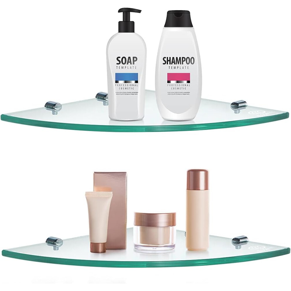 Corner Shower Shelf With Rail, Clear Shelves Tempered Glass Wall Mounted For Space Saving Bathroom Organization 9060116134755