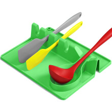 6-in-1 multifunctionele grote lepelhouder, hittebestendige siliconen bestekhouder met antislip druppelmat (groter)