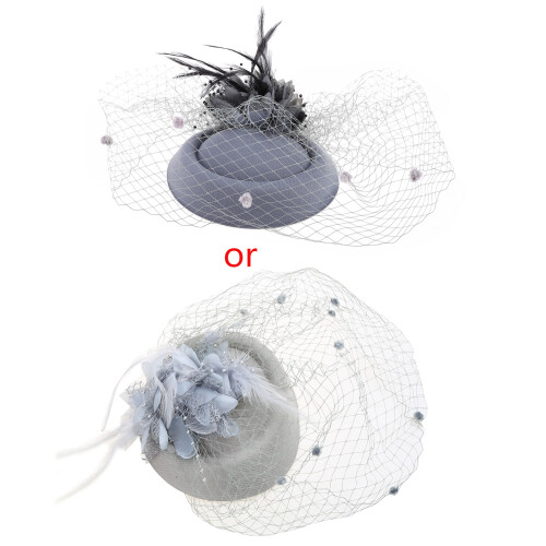 Fascinators Pillbox-Hut-Partykappe mit Pelz für Mädchen- Grau