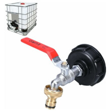 IBC-tankadapter, messing hagekran med snap-on krankobling for S60X6 grovgjenget IBC-tankkranadaptersystem, sikkerhetsventil og Fi