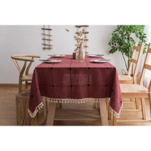 Farmhouse Chic Plaid Tablecloth, Eco-Friendly 80% Cotton & 20% Linen Blend, Durable & Reusable With Elegant Rustic Design & Tassel Fringe, Perfect For