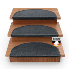 (Anthrazit) Stufenmatten Treppen-Teppich 15er Set Halbrund 23,5 x 65 cm
