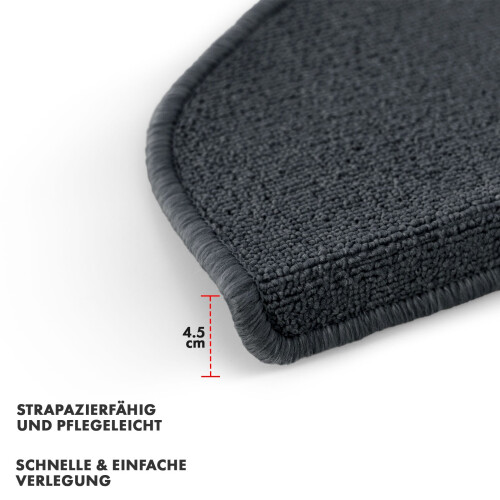 (Anthrazit) Stufenmatten Treppen-Teppich 15er Set Halbrund 23,5 x 65 cm 2