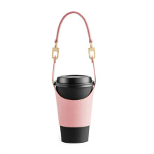 Portable Thermal Cup Sleeve Water Bottle Bag PU Leather-Pink