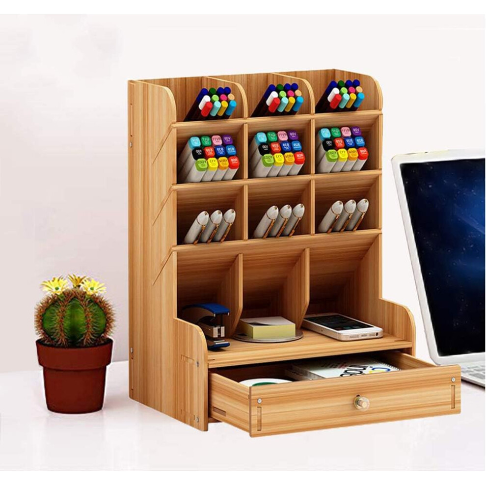 Elegant Bamboo Wood Desk Organizer, Environmentally Friendly Sustainable Bamboo Desktop Office Organizer For Versatile Use In Any Setting 9060116145805
