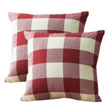 Dekorative Kissenbezüge im Landhausstil mit Karomuster für Couch und Sofa, strapazierfähiger Stoff mit Leinenstruktur, 45 x 45 cm, 2 Stück
