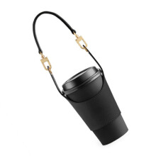 Coffee Cup Holder with Adjustable Strap for Easy Carrying-Black