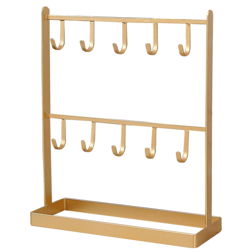 Decorative And Practical Jewelry Organizer, Tabletop Standing Frame With 10 Hooks For Earrings Necklaces Bracelets, Modern Style Iron Jewelry Display 9060116162277