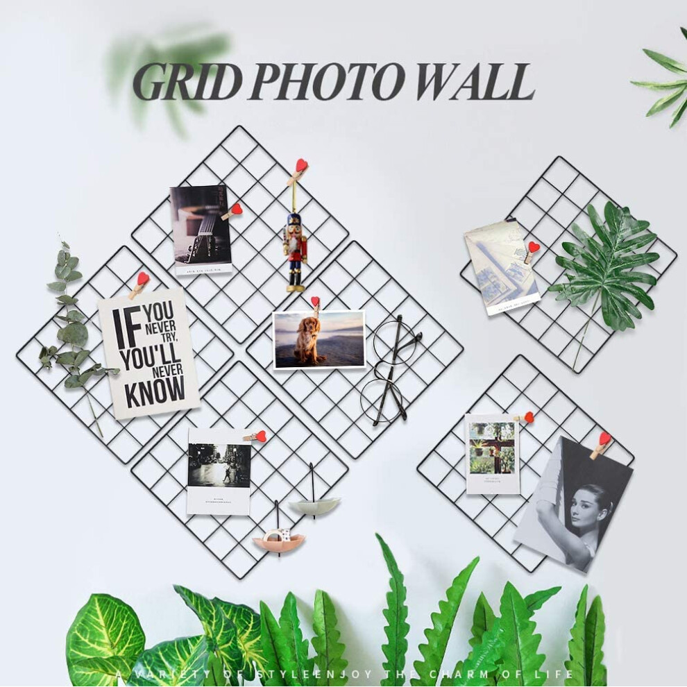 Black Wire Photo Display For Home Wall Hanging Decorations, Wrought Iron Square Grid Frames Diy Picture Wall Decor, Multi-Picture Organizer Panels 9060116155453