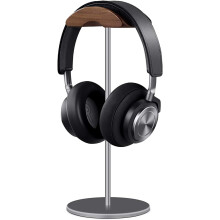 Supporto per cuffie in legno di noce e alluminio, accessorio da scrivania con base solida e pesante, design unico ed elegante, compatibilità