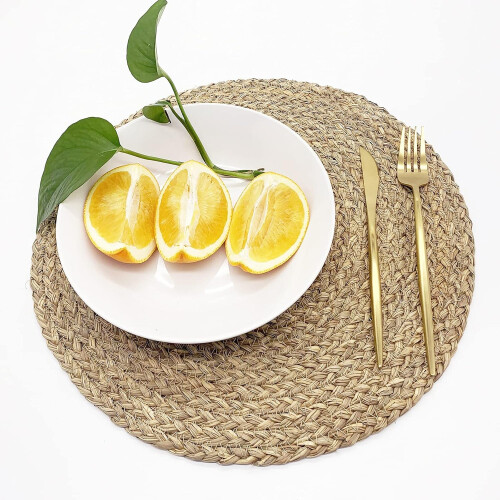 Natural Straw, Multi-Purpose Rustic Round Placemats for a Farmhouse Table 2