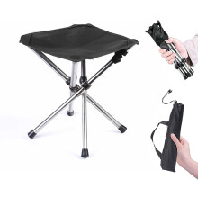 Tabouret de camping pliable, léger et confortable en aluminium, avec sac de transport. Idéal pour les adultes. Conception à ouverture et pliage