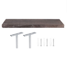 Floating Shelves Wall Shelf Set Of 2, Rustic Grey Finish Invisible Bracket Space Saving Wooden Riser For Bathroom Decor Farmhouse Decor