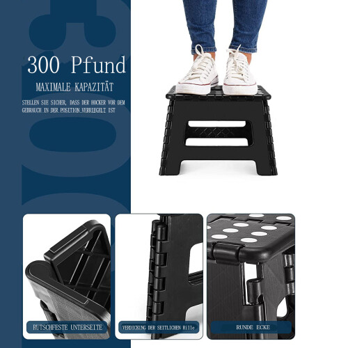 Portable Handle Step Stool, Non-Slip Surface Multipurpose Use Durable Plastic For Easy Cleaning And Space Saving Storage In Multiple Rooms (Gray) 2
