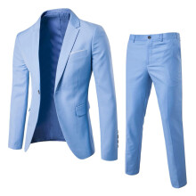 Men's Suit Slim Fit 2Piece Business Wedding Jacket Vest & Trousers, Blue, Model 2025, Chest 104, Size 3XL
