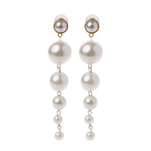 Fashion Earrings Elegant Long Big Pearls Drop Earrings-White