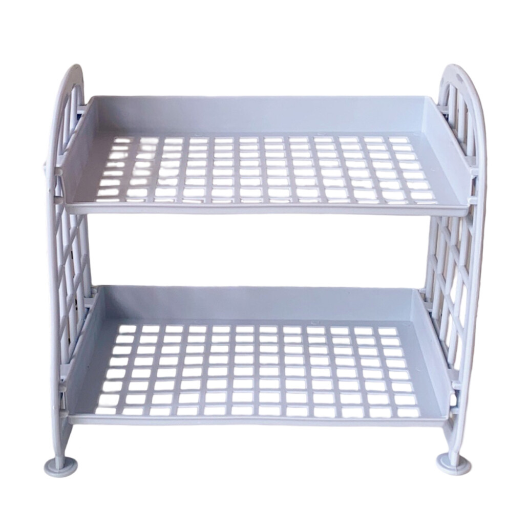 Versatile Use Desktop Storage Rack Organizer, Side Guardrail Two Tier Storage Plastic Shelf With Foldable Design, Space Saving Hollow-Out Structure Wa 9060116162918