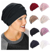 (Navy blue) Women Cotton Elastic Beanie Soft pillbox Bonnet Head Wrap hedge in Louver Chemo Hat