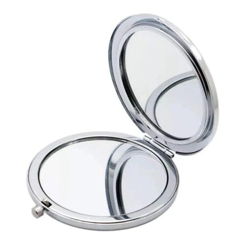 Professional Double-Sided Makeup Mirror, Silver Tone Compact & Portable Foldable Mirror with Flexible Spring Latch for 180 Rotatable Design,