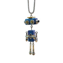 Collier pendentif Robot en bois, chaîne de clavicule-FN10027