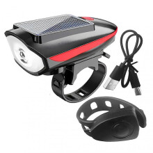 (Red) Rechargeable Solar cycle Lights with Horns Solar/USB Charging Bike Horns Light for Night Riding