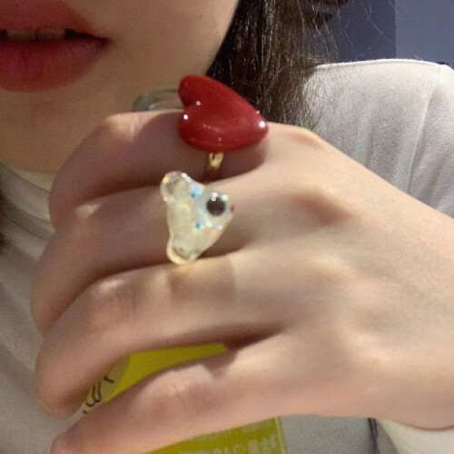 Cute Heart/Bear Open Ring Adjustable Finger Ring-style 1 2
