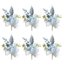 6Pcs Elegant Artificial Boutonniere for Western-light blue