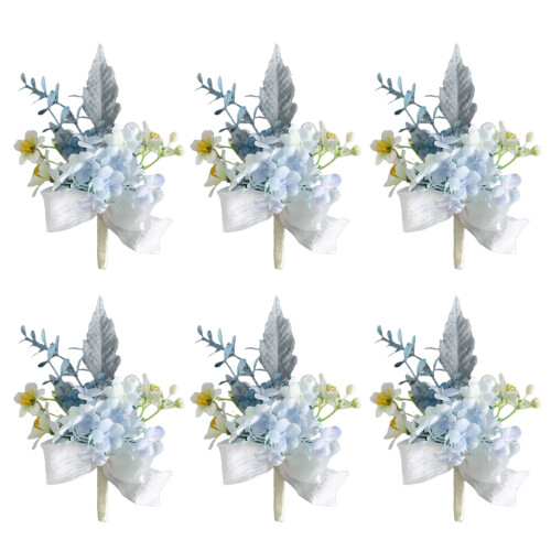 6Pcs Elegant Artificial Boutonniere for Western-light blue