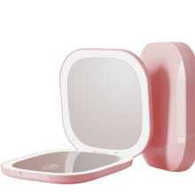 Miroir de maquillage de voyage lumineux avec lumière LED et grossissement 1X/3X, miroir de poche rechargeable ultra-mince (rose clair)