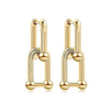 (Gold) Women U-shaped Pin Link Chain Earrings Unique Chunky Ear Rings Gift
